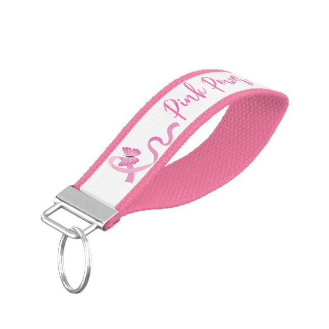 Pink Power Wrist Band Keychain (Angled Down)