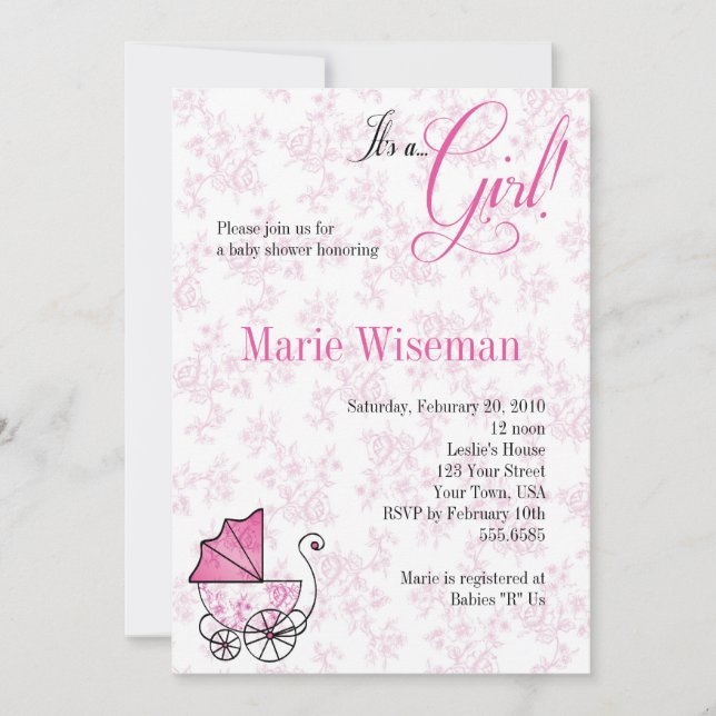 Pink Pram Baby Shower Invitationas Invitation (Front)