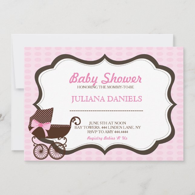 Pink Pram Baby Shower Invitations (Front)
