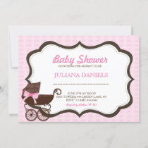 Pink Pram Baby Shower Invitations