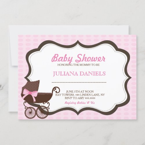 Pink Pram Baby Shower Invitations