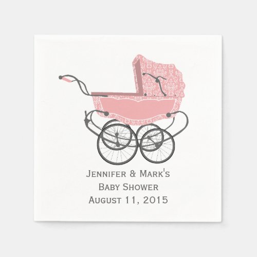 Pink Pram Custom Baby Shower Paper Napkins