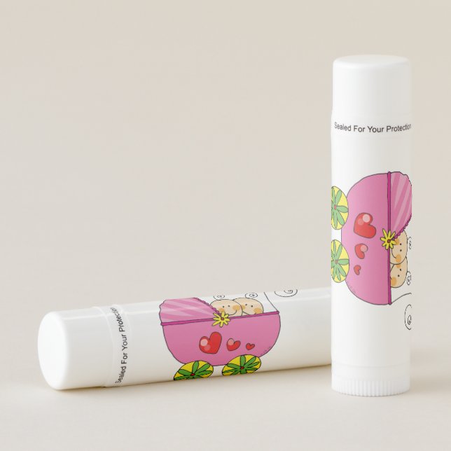 pink pram (twin baby girls) lip balm (Front)