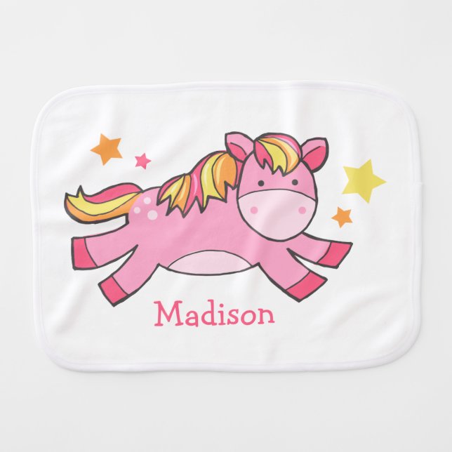 Pink Prancing Pony Burp Cloth (Front Horizontal)
