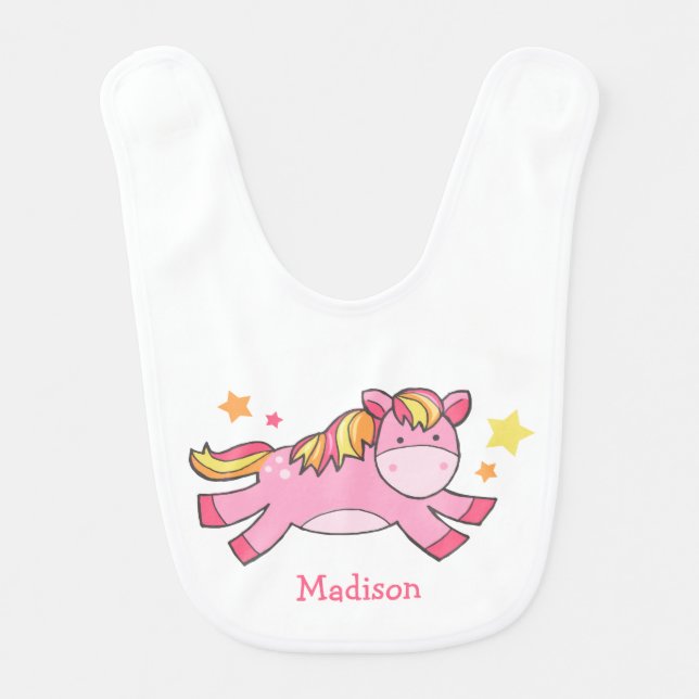 Pink Prancing Pony Personalized Bib (Front)