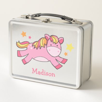 Pink Prancing Pony Personalized Metal Lunch Box
