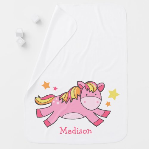 Pink Prancing Pony Personalized Receiving Blanket