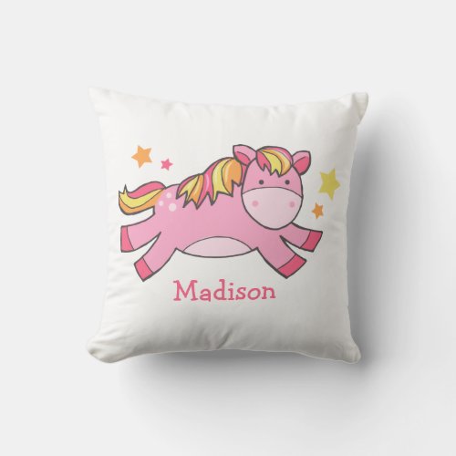 Pink Prancing Pony Personalized Throw Pillow