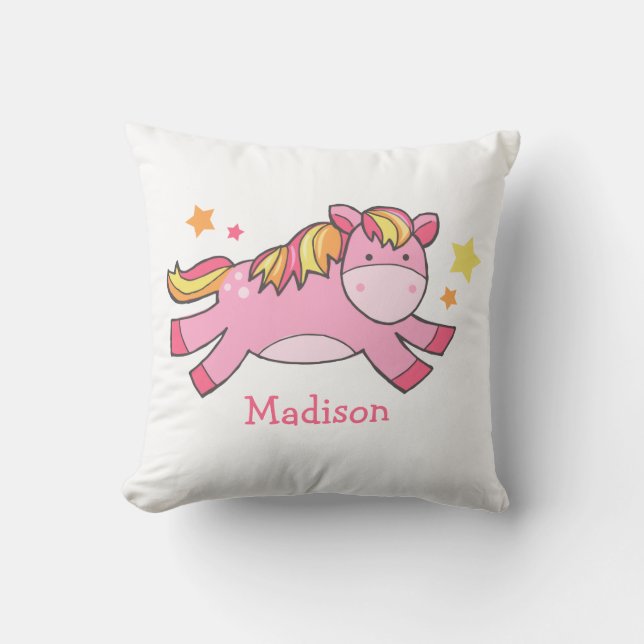 Pink Prancing Pony Personalized Throw Pillow (Front)