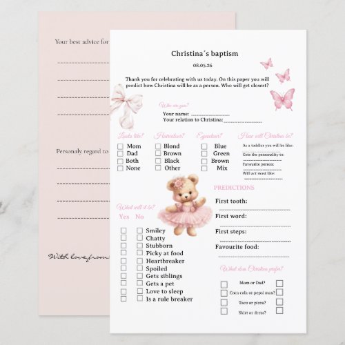 Pink Predictions and advice game for Baptism