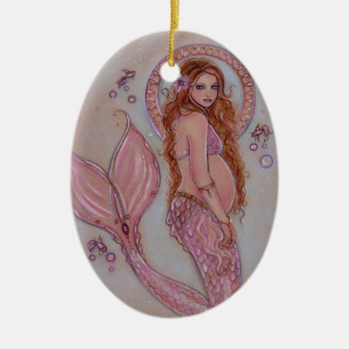 Pink pregancy mermaid expectant mom by Renee Ceramic Ornament