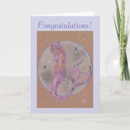 Pink pregnancy mermaid congratulations new mom card