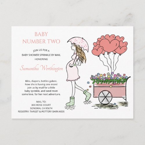 Pink Pregnant Mom Baby Sprinkle Shower By Mail Invitation Postcard
