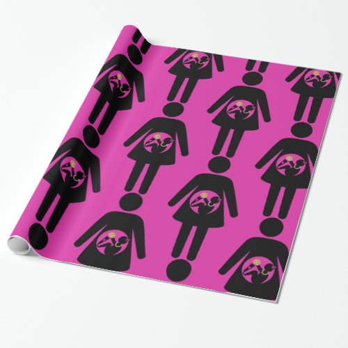 Pink Pregnant Mom Hip Hop Baby Girl Silhouette Wrapping Paper