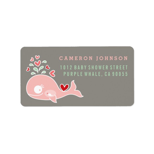 Pink Pregnant Mom Whale Baby Shower Address Labels (Front)