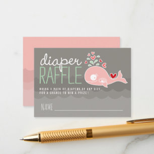 Pink Pregnant Mommy Whale Diaper Raffle Tickets Enclosure Card