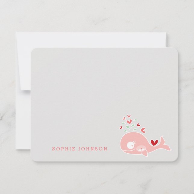 Pink Pregnant Mommy Whale With Twins Baby Shower Thank You Card (Front)