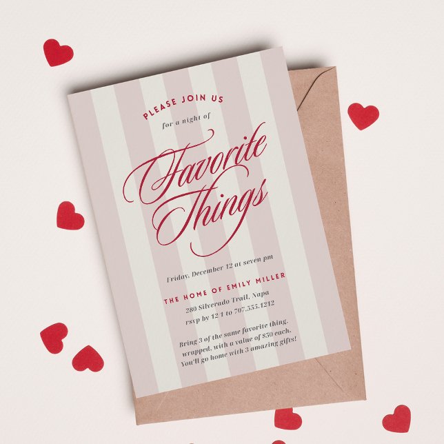 Pink Prep Stripe Holiday Favorite Things Party Invitation (Creator Uploaded)