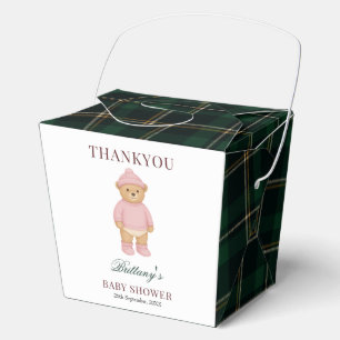 Pink Preppy Bear Designer Plaid Baby Shower Favor Boxes