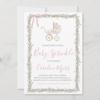 Pink Preppy Carriage Girl Baby Sprinkle Invitation