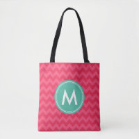 Pink Preppy Chevron Monogram Personalize Tote Bag