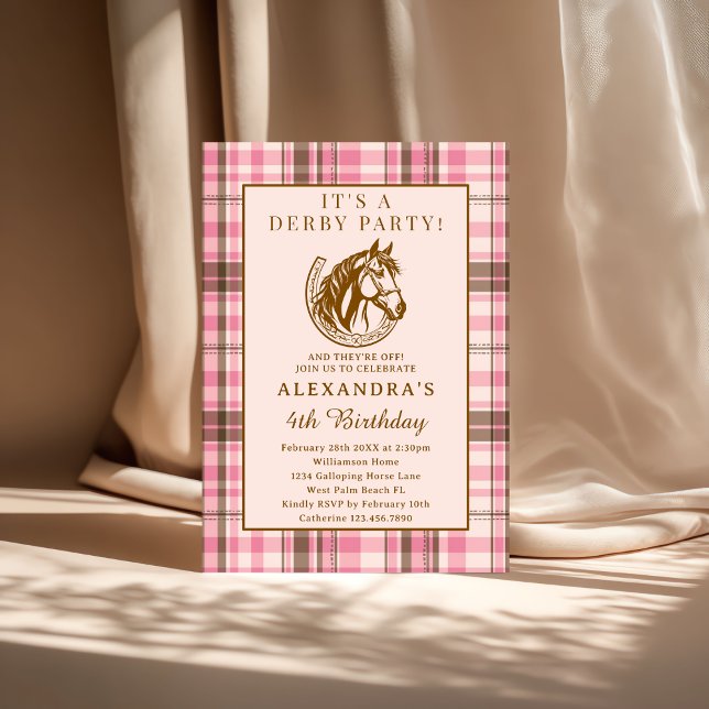 Pink Preppy Equestrian Derby Girl Birthday Party Invitation (Creator Uploaded)