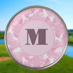 Pink preppy floral monogram ladies personalized golf ball marker