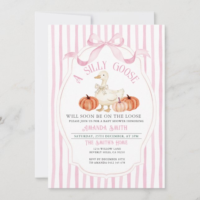 Pink Preppy FrameFall Silly Goose Baby Shower  Invitation (Front)