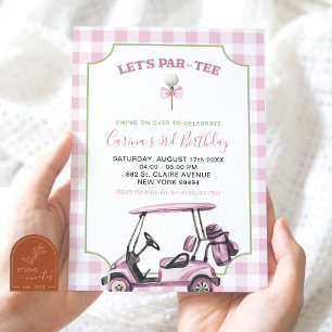Pink Preppy Girl Golf Any Age Birthday Par-tee Invitation
