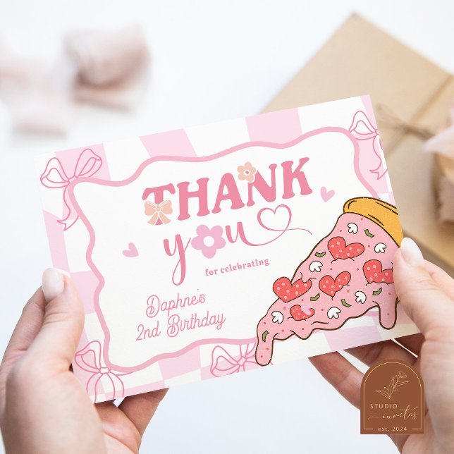 Pink Preppy Girl Pizza Thank You Card (Creator Uploaded)