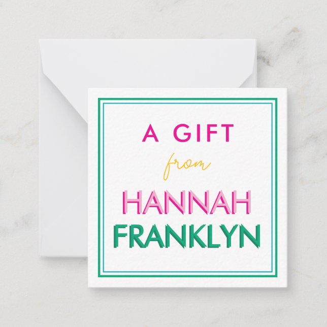 Pink Preppy Girls Personalized Gift Enclosure Note Card (Front)