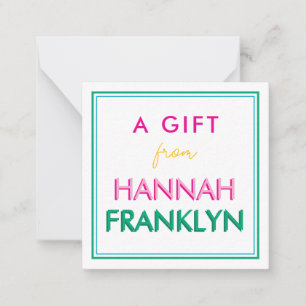 Pink Preppy Girls Personalized Gift Enclosure Note Card