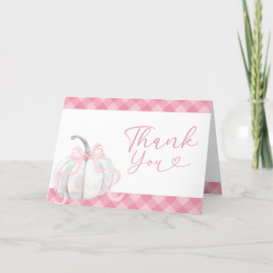 Pink Preppy Girl's Pumpkin 1st Birthday Folded  Letterpress Thank You Card