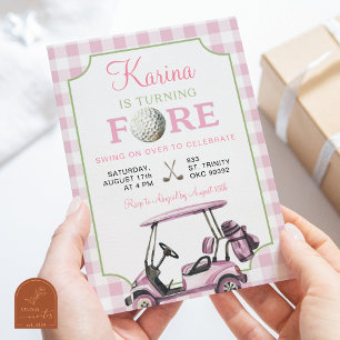 Pink Preppy Golf Girl 4th Birthday Invitation