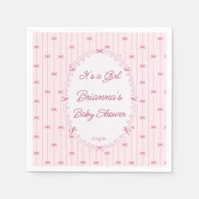 Pink preppy hand drawn baby shower monogrammed napkins (Front)