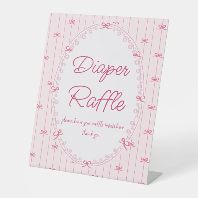 Pink preppy hand drawn baby shower raffle sign (Front)