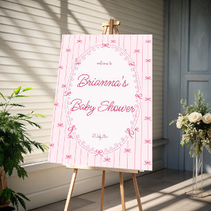 Pink preppy hand drawn baby shower welcome sign