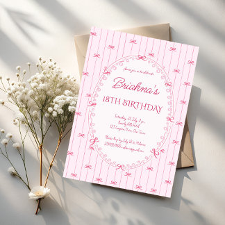 Pink preppy hand drawn birthday party  invitation