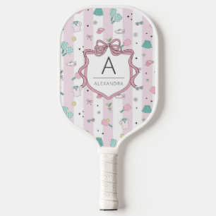 Pink Preppy Monogram Print Carbon Fiber Pickleball Paddle