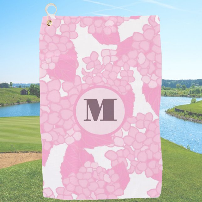 Pink preppy personalized monogram ladies floral golf towel (Creator Uploaded)