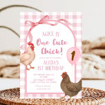 Pink Preppy Plaid One Cute Chick Birthday Invitation<br><div class="desc">Pink Preppy Plaid One Cute Chick Birthday Invitation,  Farm Barnyard Chicken Kids Birthday Invite,   Editable Girl Birthday Invite</div>