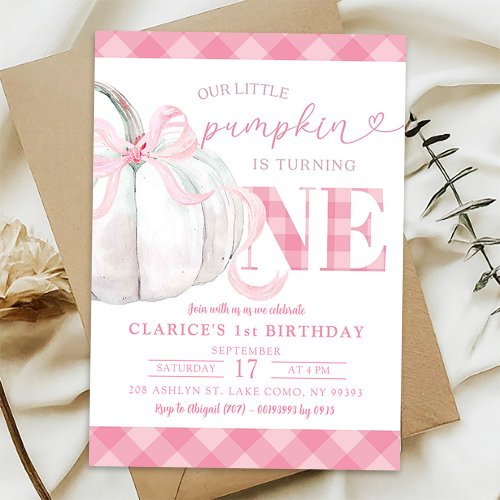 Pink Preppy Pumpkin Autumn Birthday Invitation