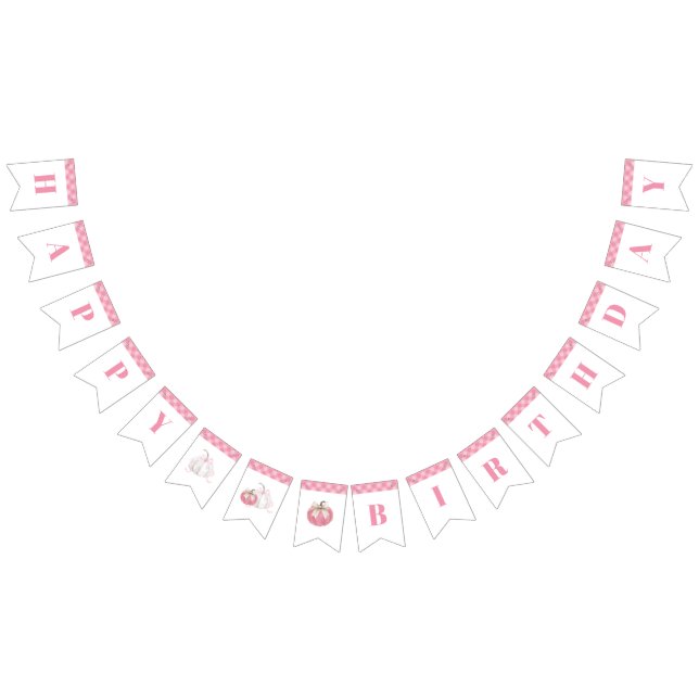 Pink Preppy Pumpkin Birthday Bunting Banner (All)