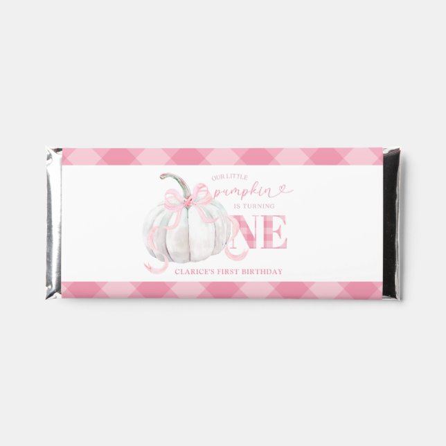Pink Preppy Pumpkin Birthday Chocolate Wrapper  Hershey Bar Favors (Front)