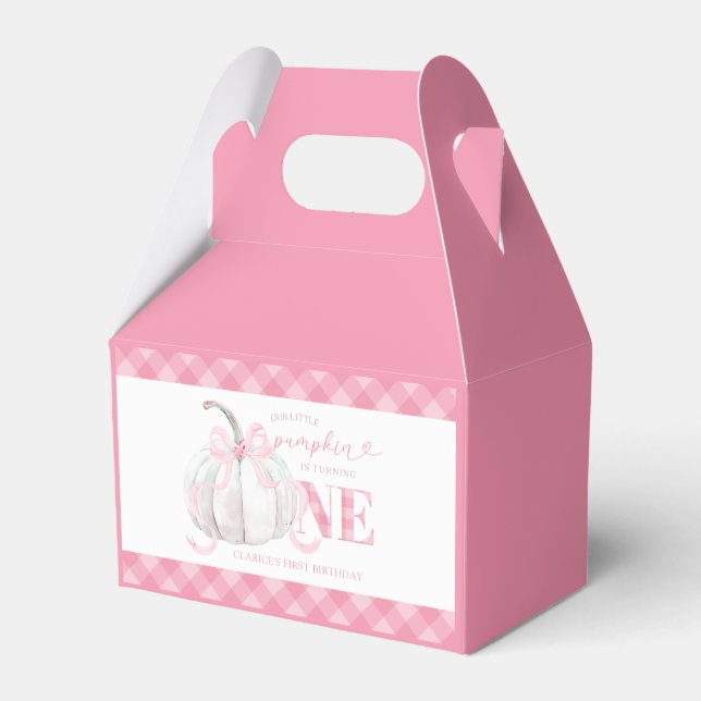 Pink Preppy Pumpkin First Birthday Favor Boxes (Front Side)