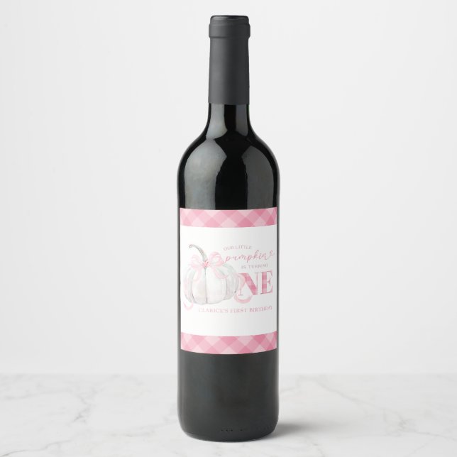Pink Preppy Pumpkin Girl 1st Birthday Wine Label (Front)