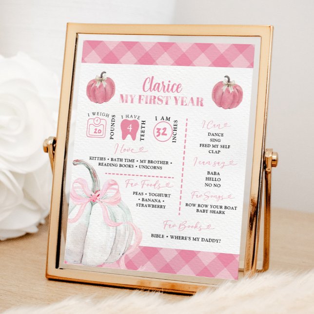 Pink Preppy Pumpkin Girl's First Birthday Sign (Creator Uploaded)