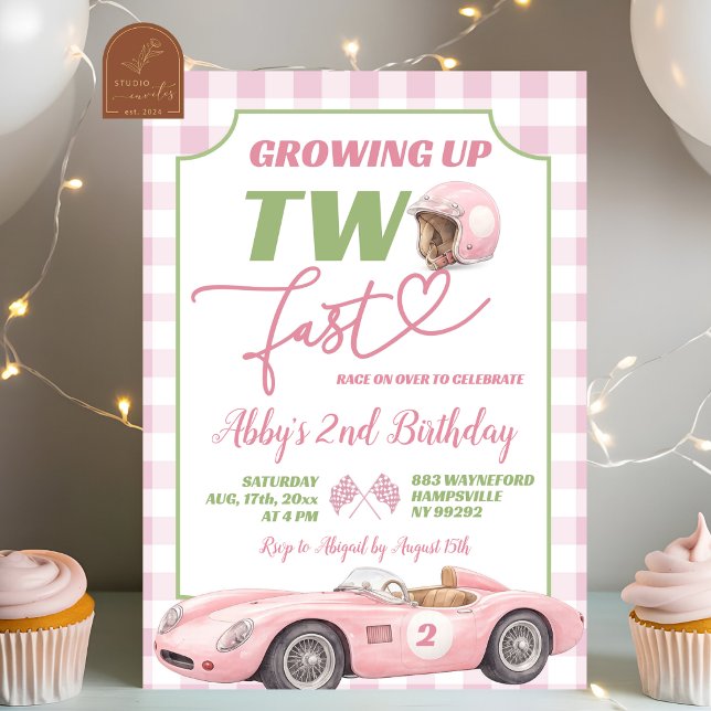 Pink Preppy Retro TWO FAST Birthday Invitation (Creator Uploaded)