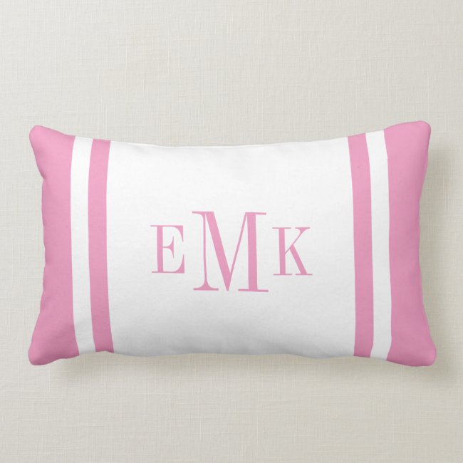 Pink Preppy Ribbon Dots Custom Monogram Lumbar Pillow