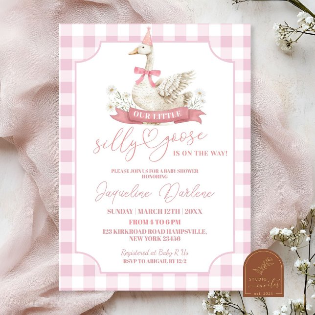 Pink Preppy Silly Goose Baby Shower Invitation (Creator Uploaded)
